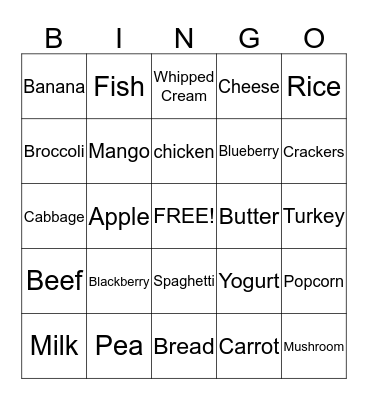 Healthy  Bingo Card