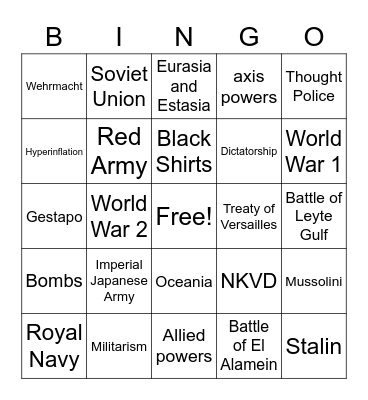 1984 Militarism Bingo Card