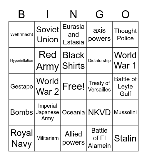 1984 Militarism Bingo Card