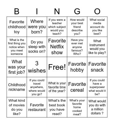 Getting to Know You BINGO Card