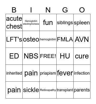 SICKLE CELL FUN Bingo Card