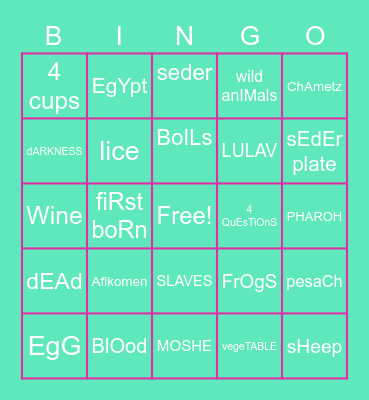 Out Of Egypt Bingo Card