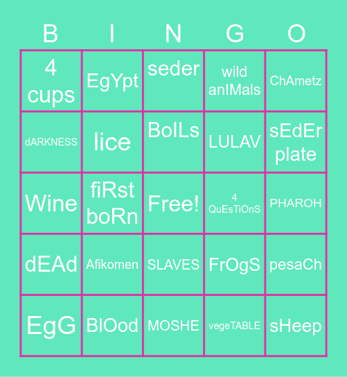 Out Of Egypt Bingo Card