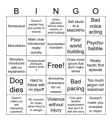 BAD ANIME BINGO Card