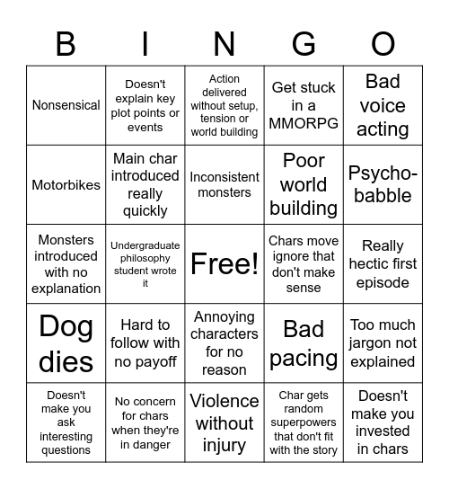 BAD ANIME BINGO Card