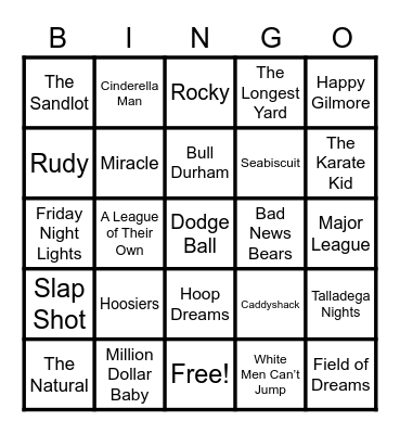 Sports in Movies Bingo Card