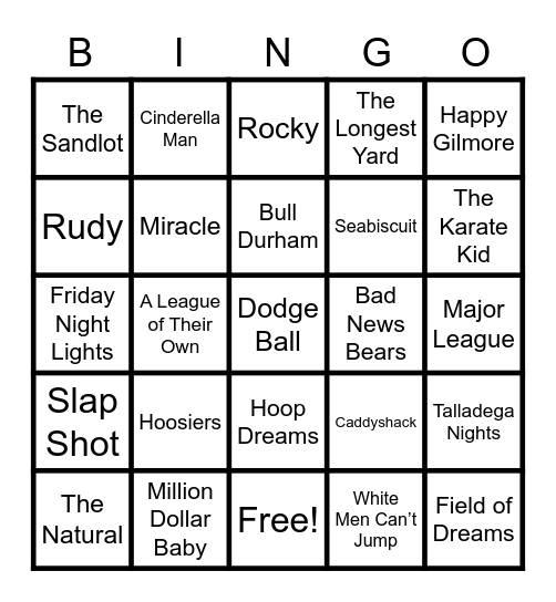 Sports in Movies Bingo Card