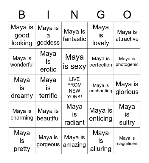 Maya Binger Bingo Card