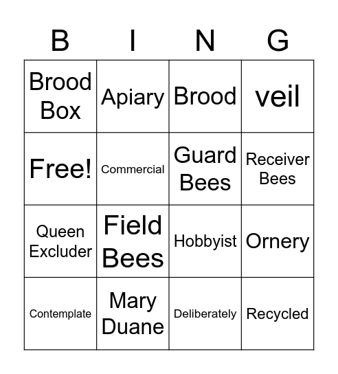 Hive Detectives Vocabulary Bingo Card