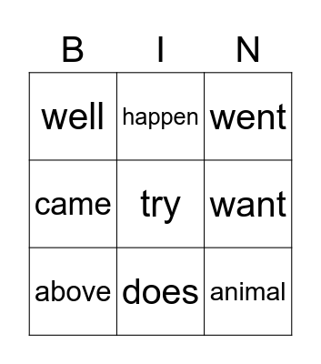 Untitled Bingo Card