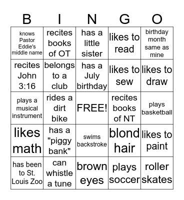 Scavenger Hunt Bingo Card