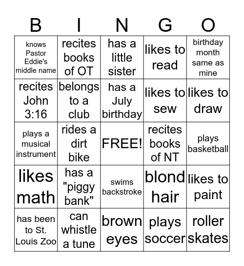 Scavenger Hunt Bingo Card