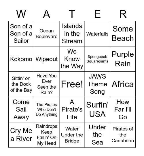 World Water Day Music BINGO Card