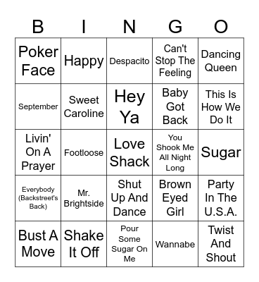 Pop Hits #1 Bingo Card
