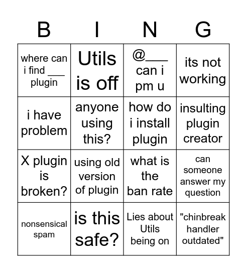 low iq bingo Card