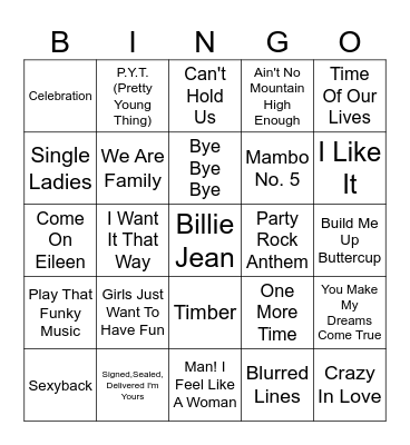 Pop Hits #2 Bingo Card