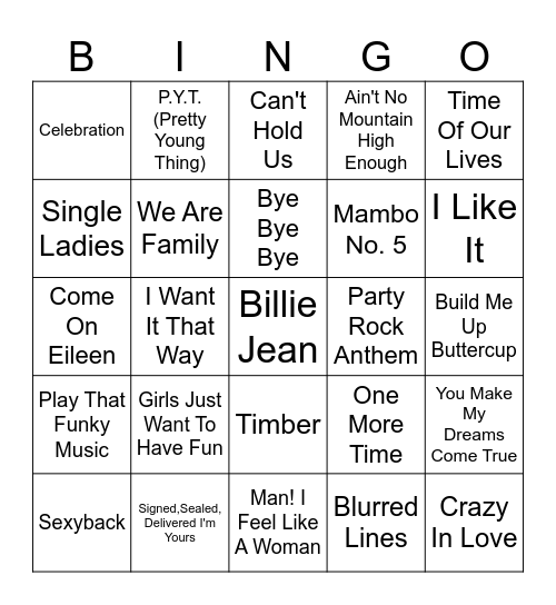 Pop Hits #2 Bingo Card