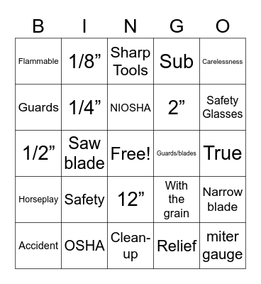 Safety Bingo Card