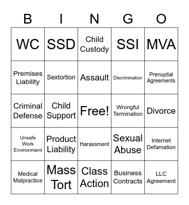 Case Types Bingo Card