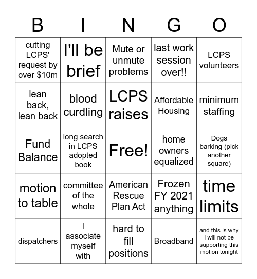 The Grand Finale BS Bingo Card