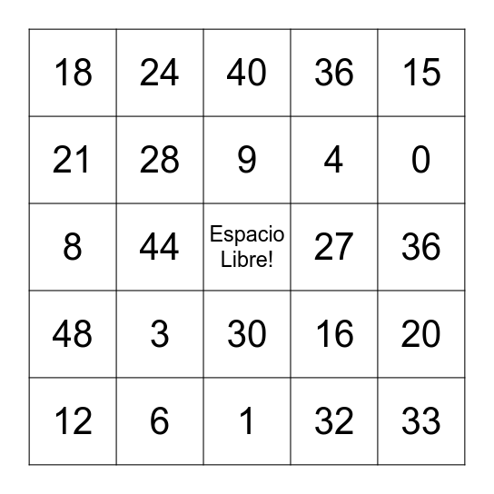 Loteria de x3 y x4 Bingo Card