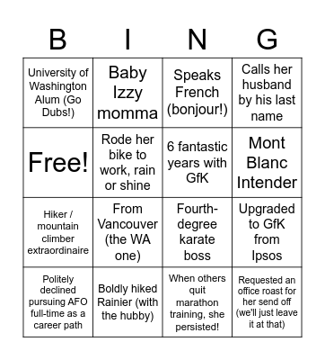 Jaclyn Bye Bye Bingo Card