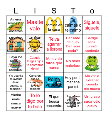 Dice Mi Mamá Bingo Card