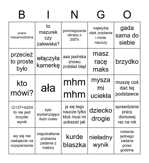 Jasińska Bingo Card