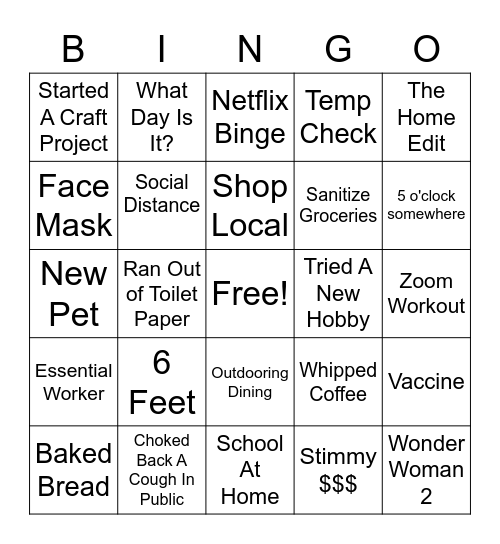 1 Year COVID Anniversary Bingo Card