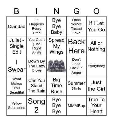 Boy Band Music Bingo Card