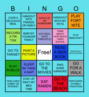 SPRING BREAK BINGO Card
