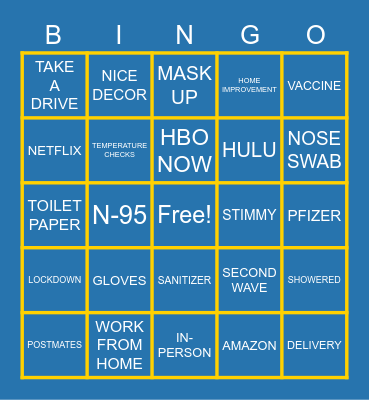 PANDEMIC Bingo Card