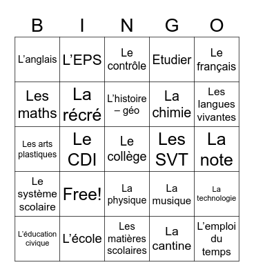 En classe, on travaille! Bingo Card