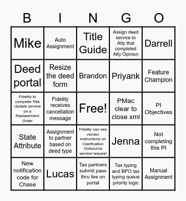 Title & Tax Train Inspect & Adapt PI Demo Bingo Card