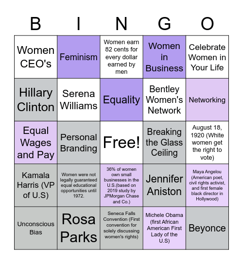 BWN Women's History Month Bingo! Bingo Card