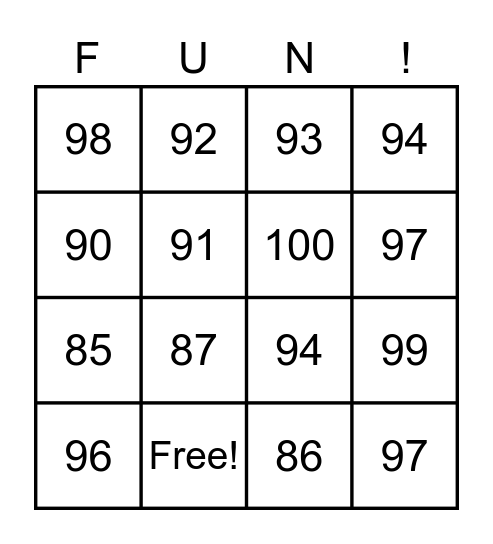 Types of Numbers Bingo Card