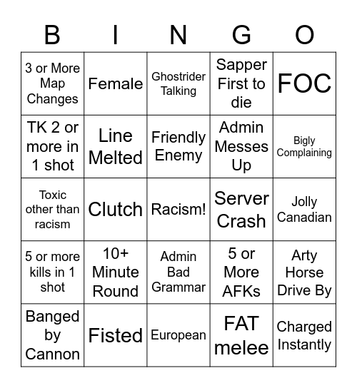 84th Bingo Card