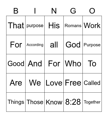Romans 8:28 Bingo Card