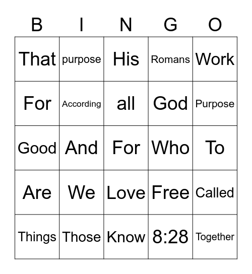 Romans 8:28 Bingo Card