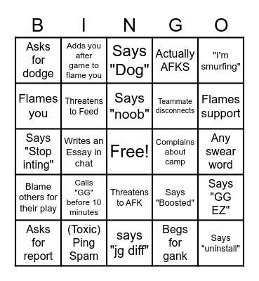 Social Card Bingo Card