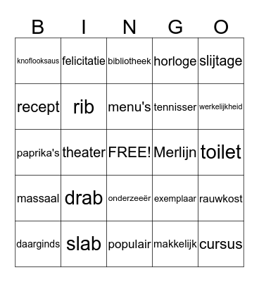 spellingbingo groep 7 Bingo Card
