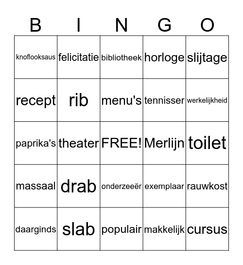 spellingbingo groep 7 Bingo Card