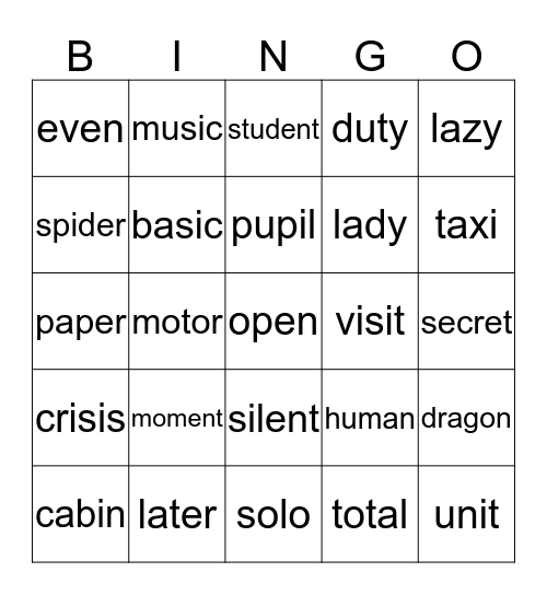 Year 8 - Literacy Bingo Card