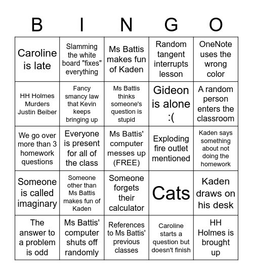 Honors Precalculus Bingo Card