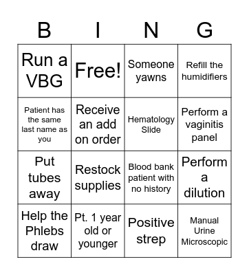 Lab Tech Bingo Card