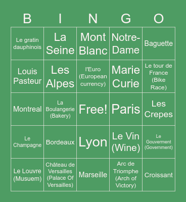 ECHS French Club Bingo Card