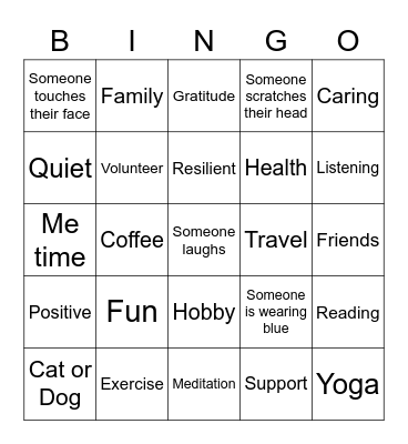 Warriors Wellness Bingo Card