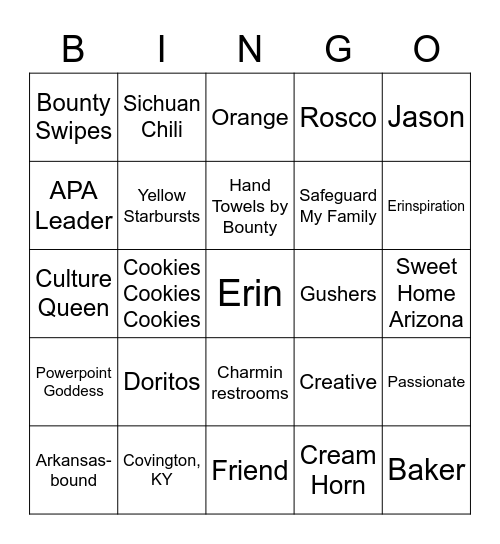 Erin's Bingo Card