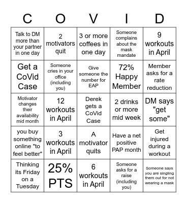 GM "Madness" Bingo Card