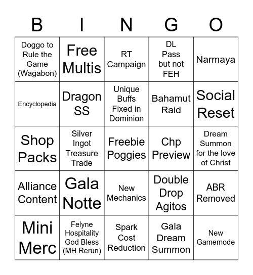 Dragalia Digest 2.5 Anniversary Bingo Card